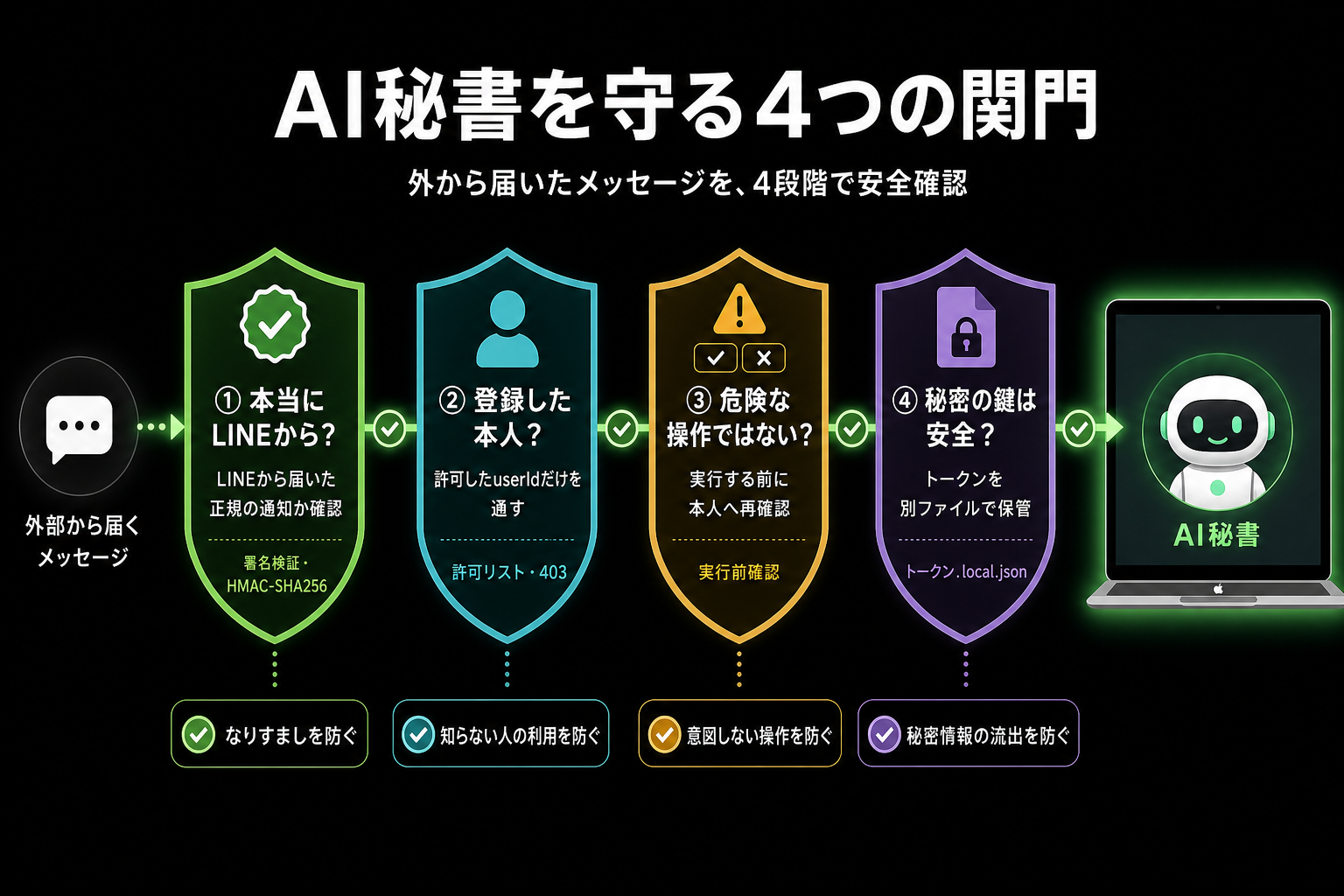 AI秘書を守る4つの関門図